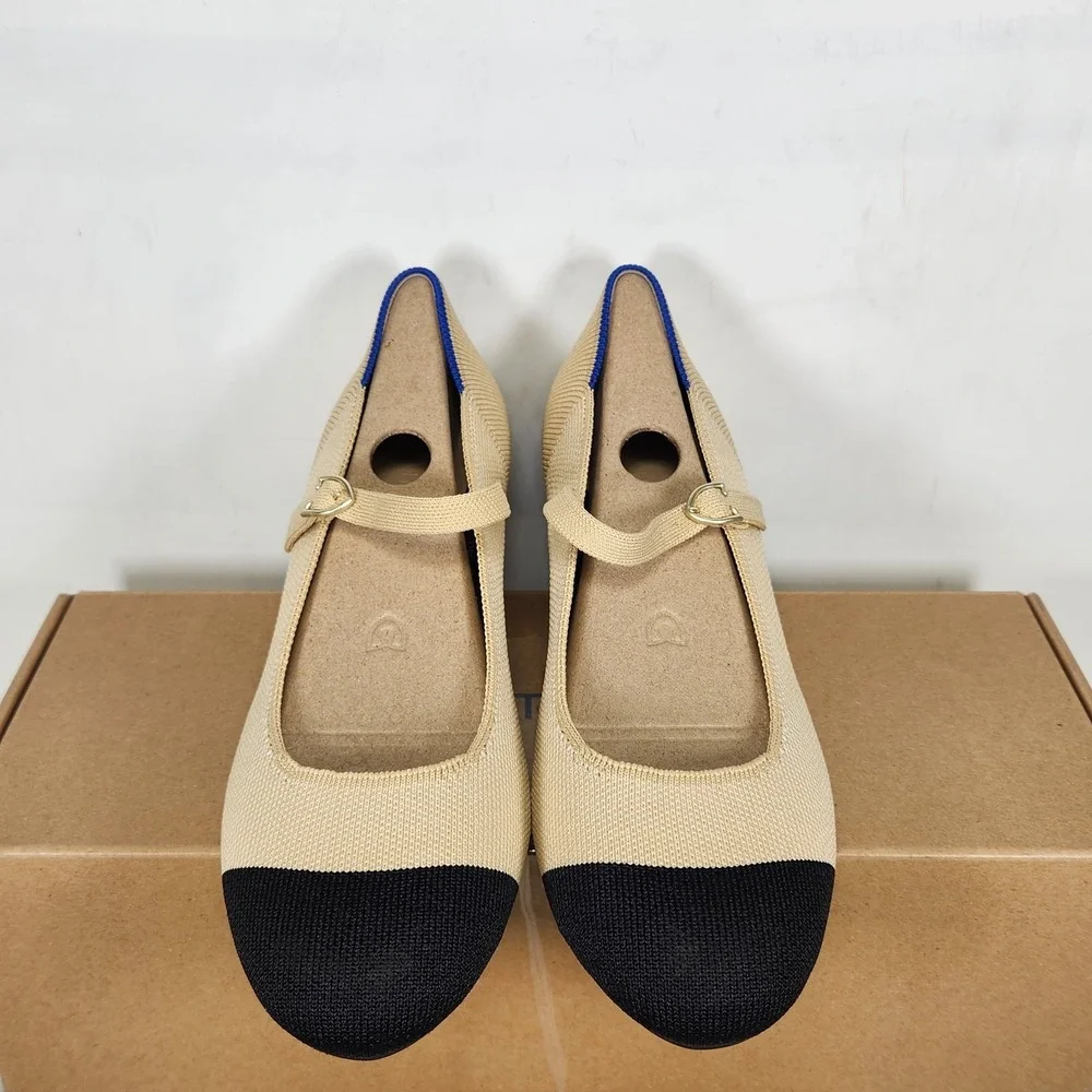 Rothy's The Mary Jane Heel Women Size 7.5 Cream Captoe Block Heel Buckle Strap